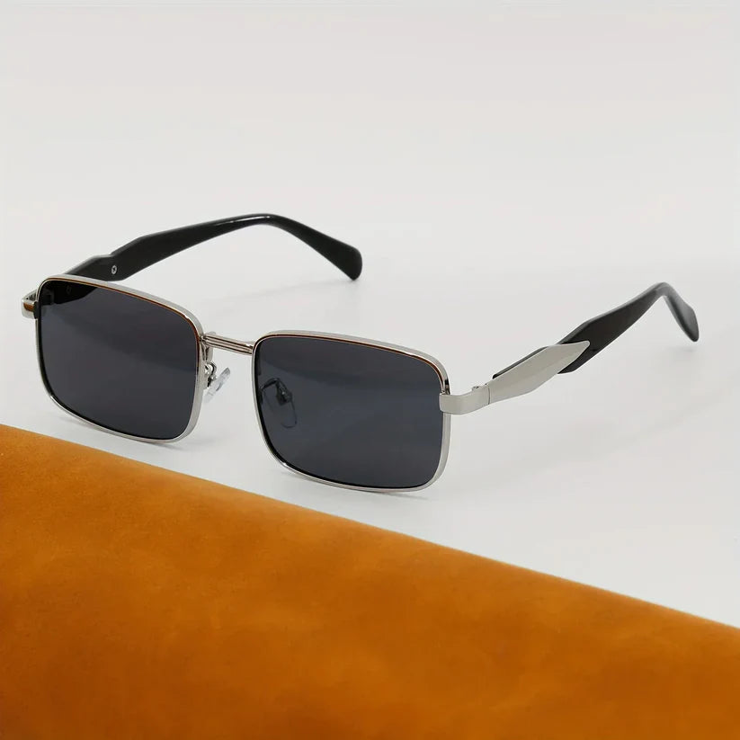 Men's Retro Square Metal Frame Fashion Glasses with Golden Accents