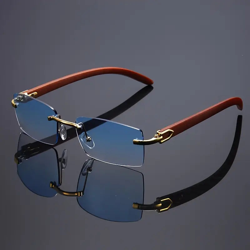 Wooden Texture Glasses, Frameless Decorative Glasses for Men